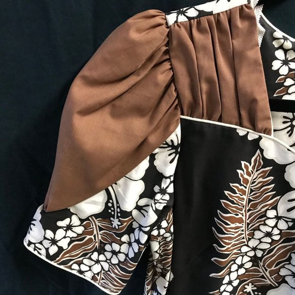 Vtg Lolenani Hawaiian Dress Muu Muu 4 Brown White Hibiscus Floral - Picture 4 of 6